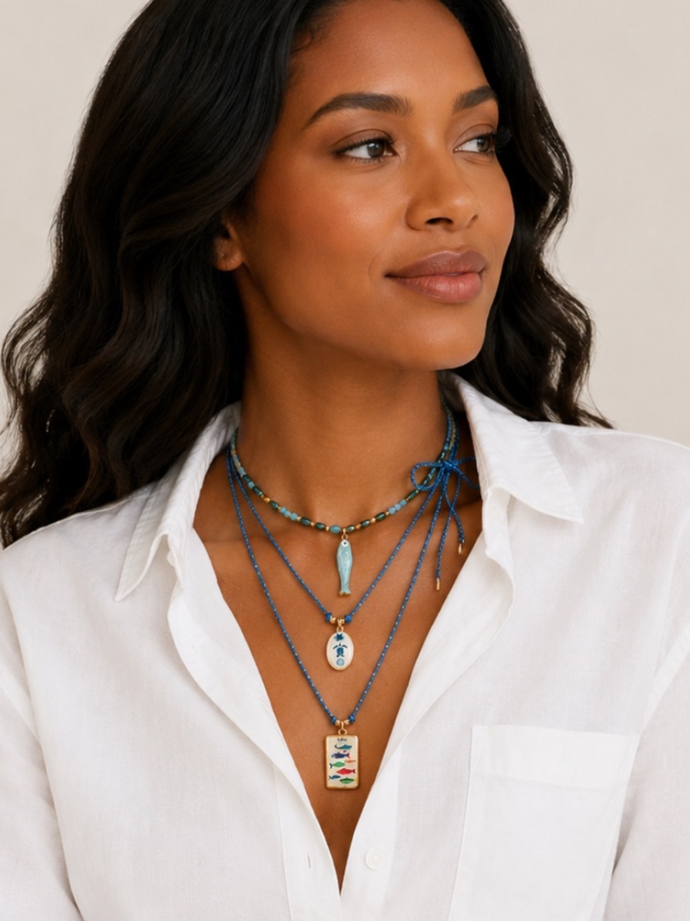 New! Coastal Blue Cord Fish Sardine Necklace Stack Set NWOT